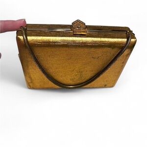 Volupte vintage antique 1950s/60s hard side Elegant Gold tone Evening Clutch
